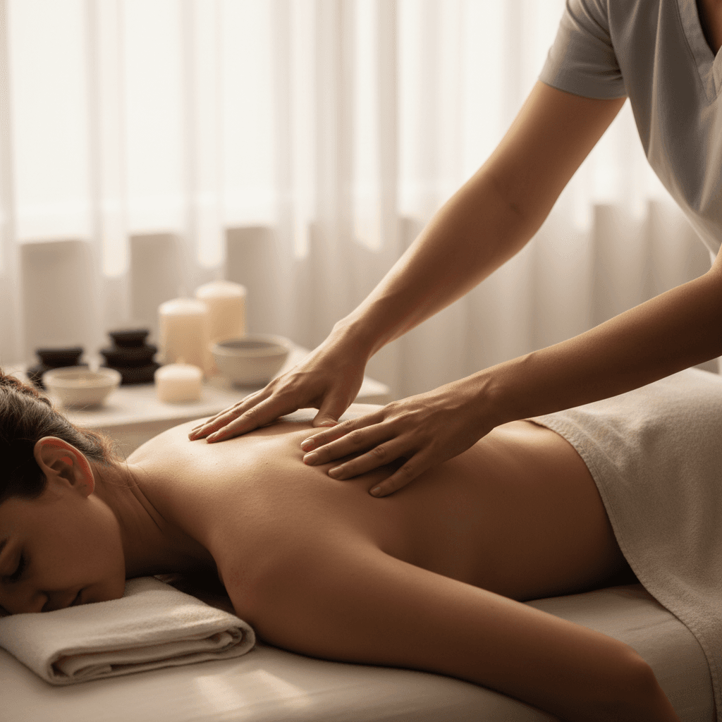 Deep tissue massage therapy in progress